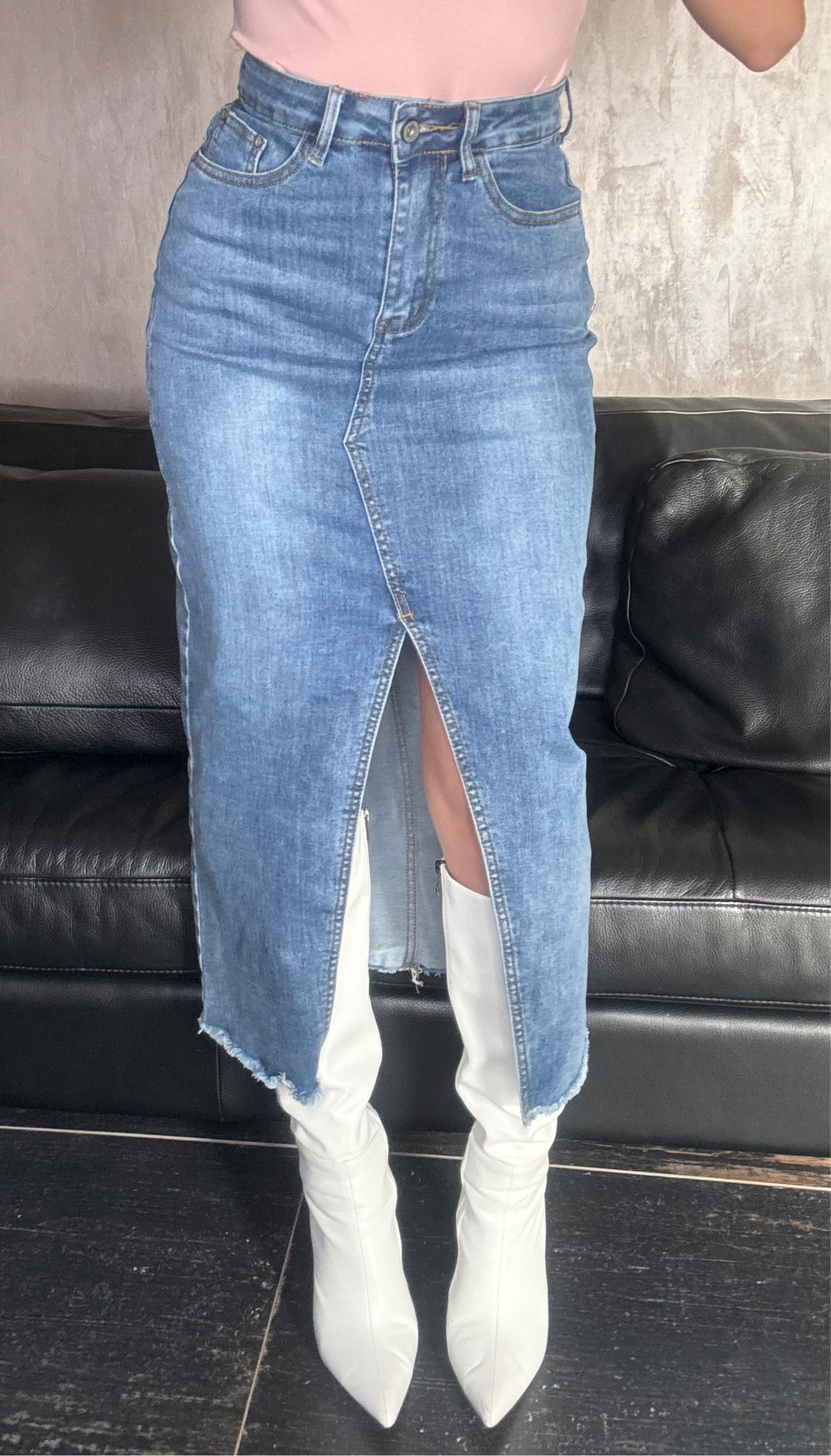Gonna lunga in denim con spacco davanti