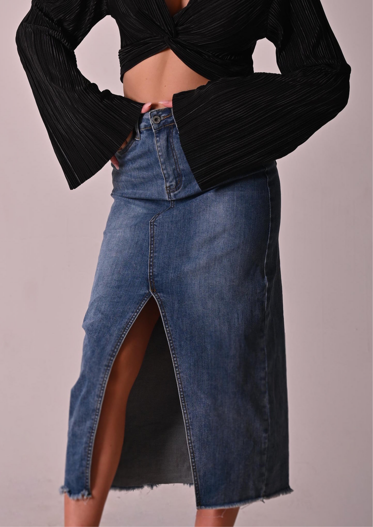 Gonna lunga in denim con spacco davanti