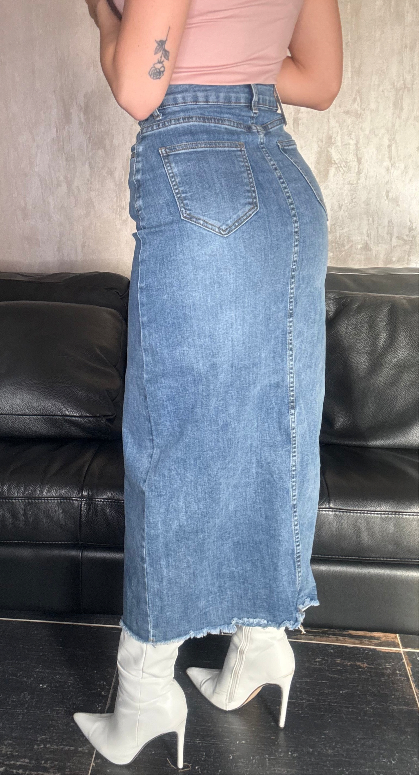 Gonna lunga in denim con spacco davanti