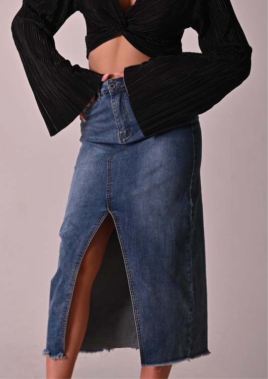 Gonna lunga in denim con spacco davanti